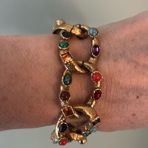 Ruby Lane Vintage Chunky Link Bracelet with Rhinestones
